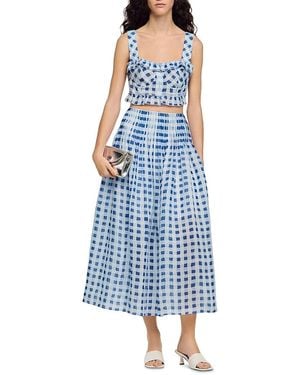 Sandro Poppy Gingham Linen Blend Maxi Skirt - Blue