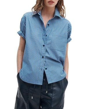 Rag & Bone Connie Stripe Short Sleeve Poplin Button-Up Shirt - Blue