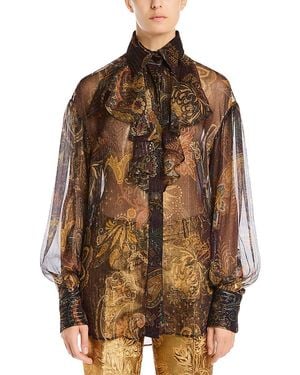 Etro Silk Blend Ruffle Front Shirt - Brown
