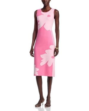 Tahari Two Tone Jacquard Graphic Floral Sweater Dress - Pink