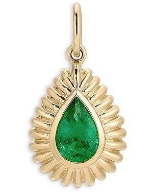EF Collection 14K Emerald Pear Fluted Frame Pendant - Green