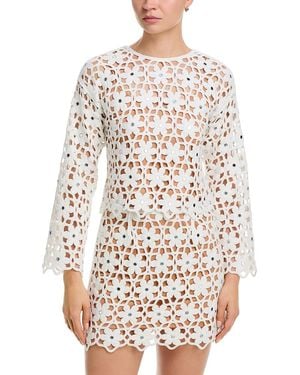 Michael Kors Faux Crochet Long Sleeve Top - White