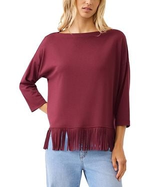 Karen Kane Boatneck Three Quarter Sleeve Fringe Hem Top - Red