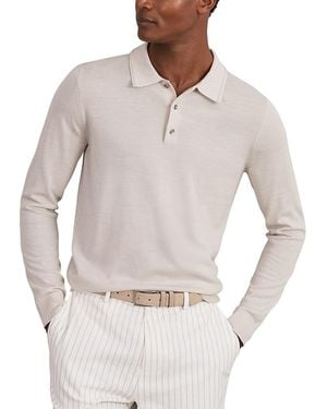 Reiss Trafford Long Sleeved Half Button Merino Wool Polo - Gray