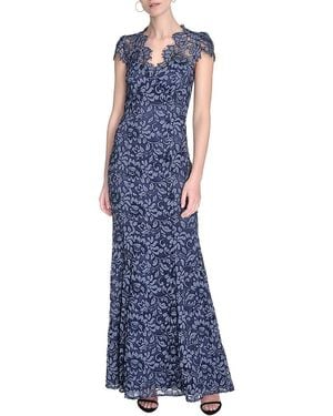 Eliza J Scalloped-Edge Lace Gown - Blue