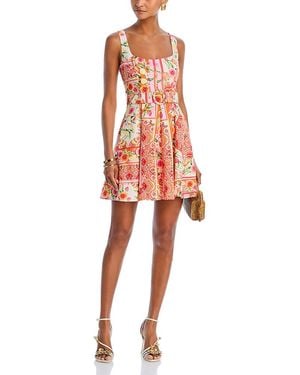 Aqua Fruit Tile Belted Mini Dress - Orange