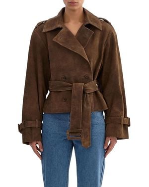 Lamarque Suede Short Trench Coat - Brown
