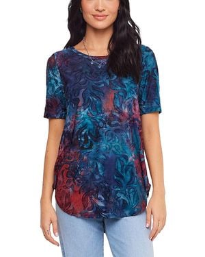 Karen Kane Short Sleeve Jacquard Shirttail Top - Blue