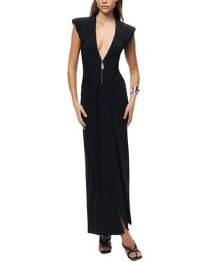 Nocturne Ruched Deep V-Neck Maxi Dress - Black
