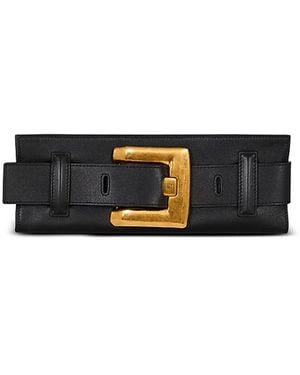Balmain Anthem Calfskin Leather Clutch - White