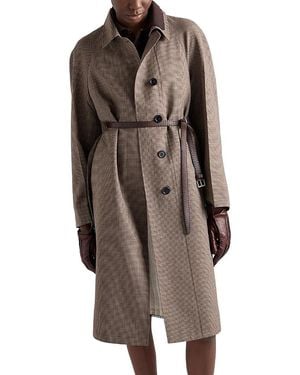 Prada Single-Breasted Houndstooth Check Wool Coat - Brown
