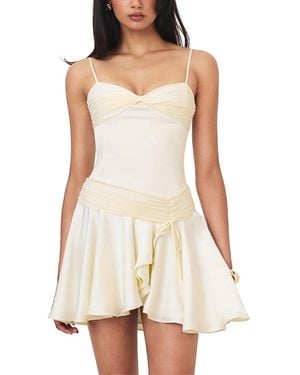 Miss Circle Yvonne Satin Asymmetrical Ruched Mini Dress - White