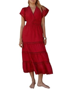 Mint Velvet Cotton Ruffle Maxi Dress - Red