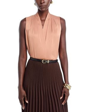 Kobi Halperin Mila Sleeveless V Neck Pleated Silk Blouse - Red