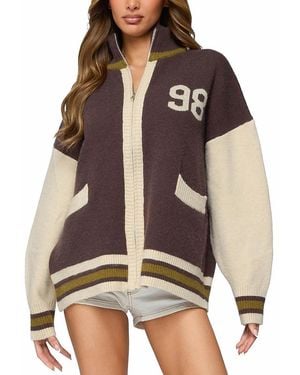 Edikted 98 Varsity Zip Up Sweater - Brown