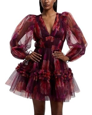 Karen Millen Tulle Balloon Sleeve Mini Dress - Red