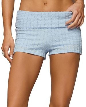 Edikted Iyara Textured Knit Foldover Micro Shorts - Blue