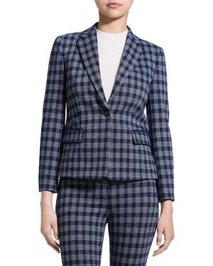 Theory Check Print Single Button Blazer - Blue