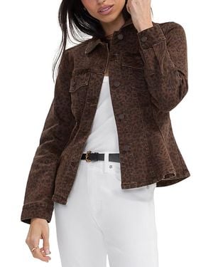 Liverpool Los Angeles Cotton-Blend Animal Print Flare Hem Trucker Jacket - Brown