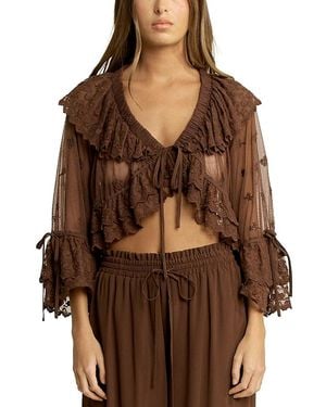 Elevator Disco Eleveator Disco Eleanor Ruffle Tie Front Top - Brown