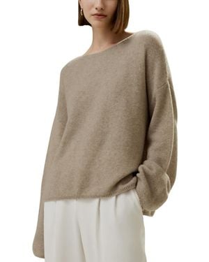 LILYSILK Relaxed Fit Drop-Shoulder Silk Cashmere Blend Sweatshirt - Natural