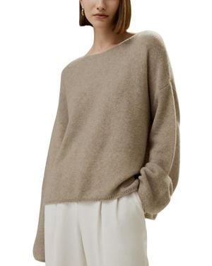 LILYSILK Relaxed Fit Drop-Shoulder Silk Cashmere Blend Sweatshirt - Natural