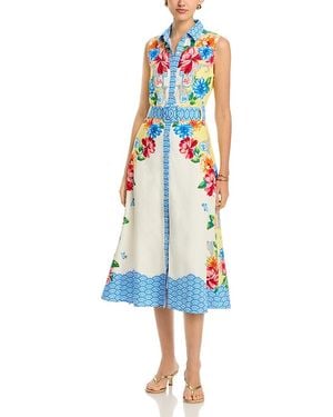 Tahari Sleeveless Button Down Midi Dress - Blue