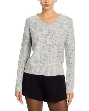 Aqua Brka Pointelle V Neck Sweater - Gray
