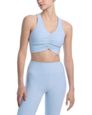 Aqua Athletic Shirred Racerback Sports Bra - Blue