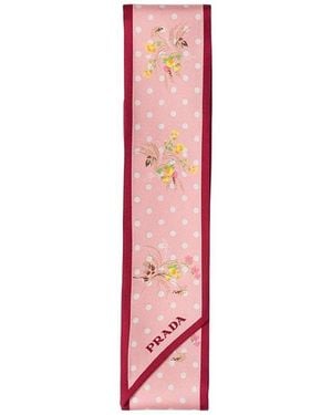 Prada Printed Silk Twill Skinny Scarf - Pink