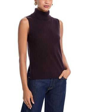 Aqua 100% Cashmere Split Hem Turtleneck Tank - Blue