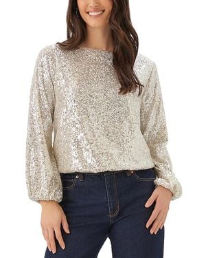 Karen Kane Petite Sequin Boat Neck Blouson Sleeve Top - White
