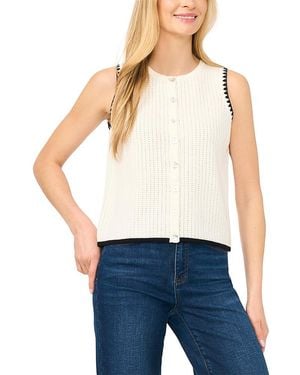 Cece Pointelle Button Up Whipstitch Cotton Tank - White