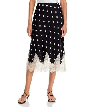 Aqua Polka Dot Lace Trim Midi Skirt - Black
