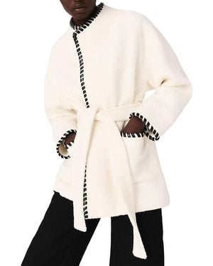 Maje Lined Coat With Contrasting Ribbon - Natural