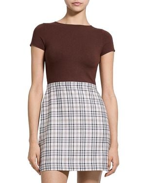 Theory Short Sleeve A Line Wool Dress - Purple