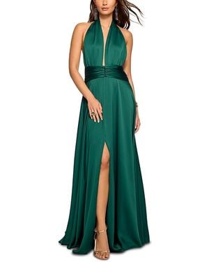 Ramy Brook Jasmine Plunge Neck Leg Slit Gown - Green