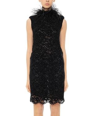 Des Phemmes Des_Phemmes Feather Trim Lace Cocktail Dress - Black