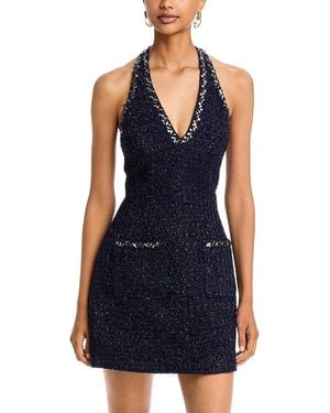 Aqua Tweed Halter Mini Dress - Blue