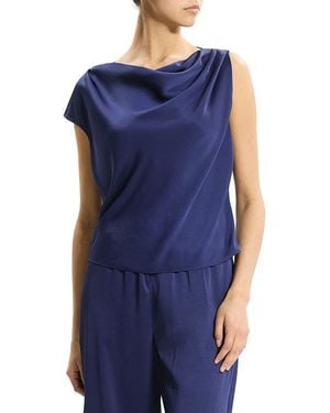Theory Cowl Neck Single Short Sleeve Satin Top - Blue