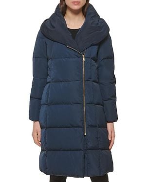 Cole Haan Taffeta Down Zip Front Coat - Blue