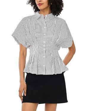Vince Camuto Cotton Pleat Waist Dolman Sleeve Button Up Shirt - White