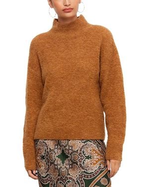 Karen Kane Mock Neck Boucle Knit Sweater - Brown