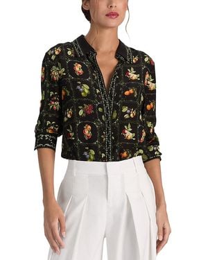 Alice + Olivia Willa Printed Collared Silk Top - Black
