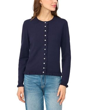 Cece Ruffle Trim Crewneck Cardigan - Blue