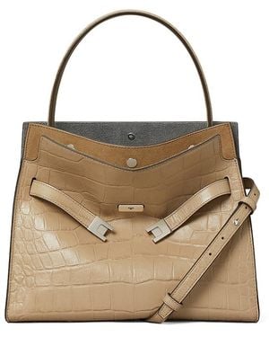 Tory Burch Lee Radziwill Small Embossed Leather Double Bag - Brown