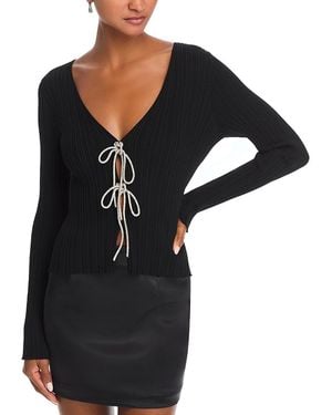 Wayf Tie Front Ribbed Top - Black