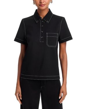 Rag & Bone Irina Contrast Stitch Polo Top - Black