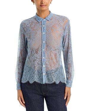 CISSA Cotton Lace Button Front Shirt - Blue