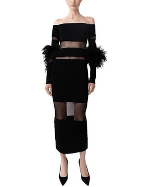 LAPOINTE Matte Viscose Intarsia With Feathers Dress - Black